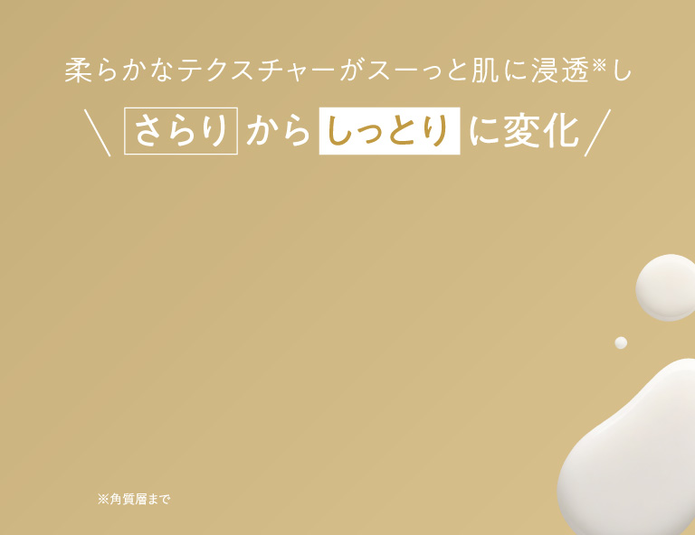 柔らかなテクスチャーがスーっと肌に浸透しさらりからしっとりに変化